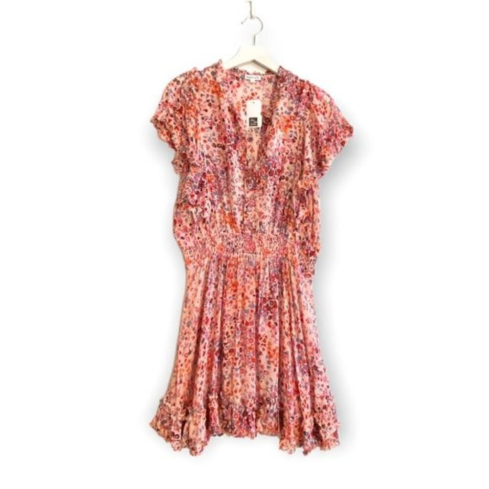 NWT‎ Poupette St Barth Amber Ruffled Mini Dress - Pink Murrina, Size L